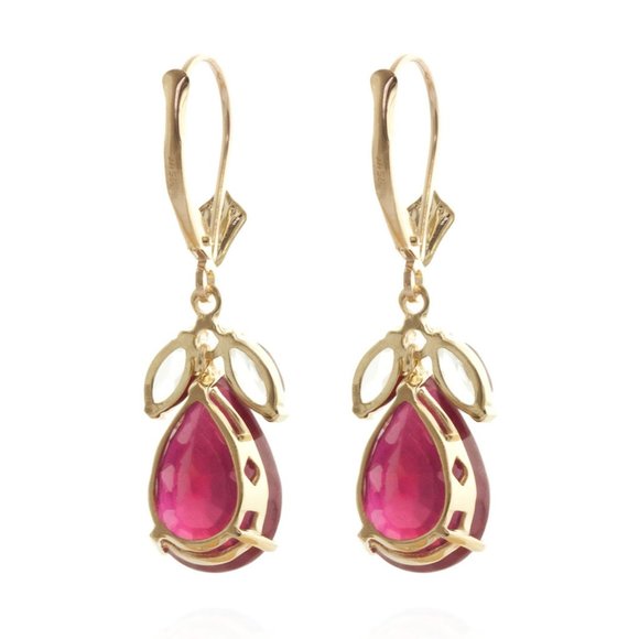 14K. GOLD LEVERBACK EARRING W RUBIES & WHITE TOPAZ - Picture 3 of 8